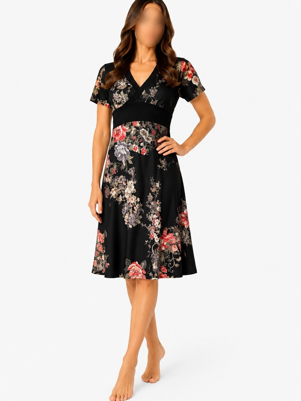💰2 For 30$💰Majora Satin Kimono Black Floral V‑Neck Dress